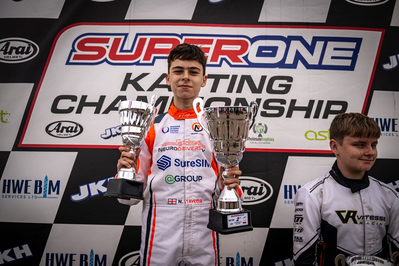 Nelson Taylor with his trophies on the SuperOne podium